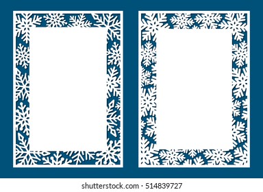 Set of laser card with snowflakes. Template may be used for laser cutting. Suitable for christmas paper cards, design elements, scrapbooking. Vector illustration.