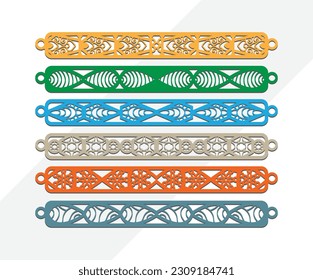 set of Laser Cut Leather Bracelet design, tattoo style of the 90s black and white tattoos Bracelet design