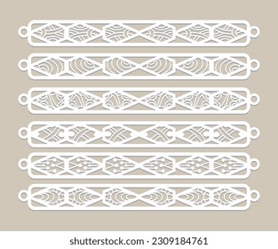 set of Laser Cut Leather Bracelet design, tattoo style of the 90s black and white tattoos Bracelet design
