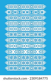 set of Laser Cut Leather Bracelet design, tattoo style of the 90s black and white tattoos Bracelet design