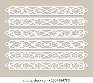 set of Laser Cut Leather Bracelet design, tattoo style of the 90s black and white tattoos Bracelet design