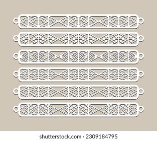 set of Laser Cut Leather Bracelet design, tattoo style of the 90s black and white tattoos Bracelet design