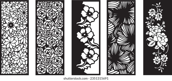 Set of laser cut panel with floral pattern.Borders, fence, screen cut templates