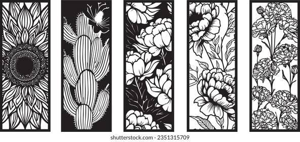 Set of laser cut panel with floral pattern.Borders, fence, screen cut templates