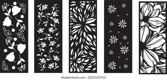 Set of laser cut panel with floral pattern.Borders, fence, screen cut templates