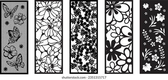 Set of laser cut panel with floral pattern.Borders, fence, screen cut templates