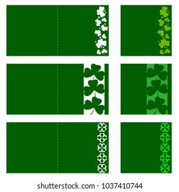 Set Of Laser Cutting Clovers Cards. Vector Template Greeting Card Edge Cut Shamrock. Perfect For St. Patrick's Day Card Or Invitation. Die Cut Paper Card With Stylized Irish Clover Pattern. 
