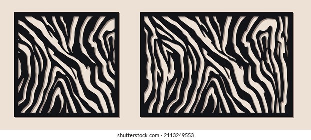 Set of Laser cutting template for decorative panel. Zebra fur pattern. Vector illustration. laser cutting of wood, metal, acrylic panel, engraving