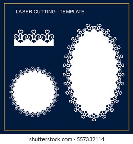 Set for laser cutting. Template vector paper doily and border. White drawing for cutting the paper. Template for plotter cutting.