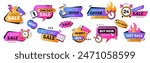 Set of last time or limited offer badges. Sale promo stickers with alarm clock, calendar, countdown or megaphone icon. Hot sales, special deal, only day and hurry up icons. Discount label for shopping