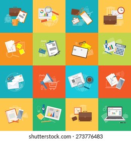 Set of lat design modern vector illustration concept of education, business, marketing, e-mail marketing, management  - eps10