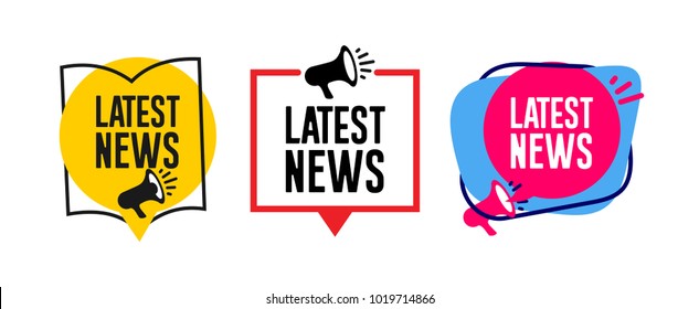 Set of Latest news megaphone label. Vector illustration. Isolated on white background - Shutterstock ID 1019714866