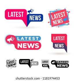 Set of Latest news megaphone label. Vector illustration. Isolated on white background.