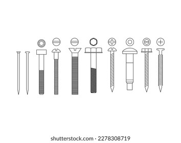 Set of lathes, with different heads, concrete nails, automotive stud