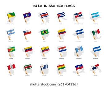 Set of Latin American flags holding by hand