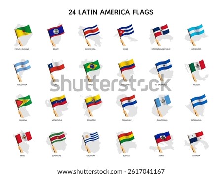 Set of Latin American flags holding by hand