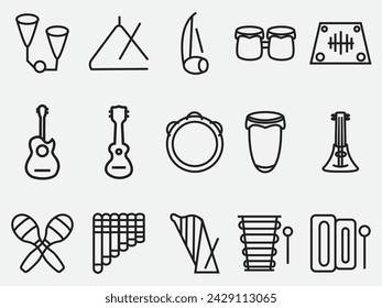 set of latin american musical instrument outline icon .traditional latino sound music vector illustration
