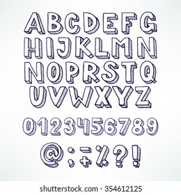 set of Latin letters and numbers. hand-drawn illustration