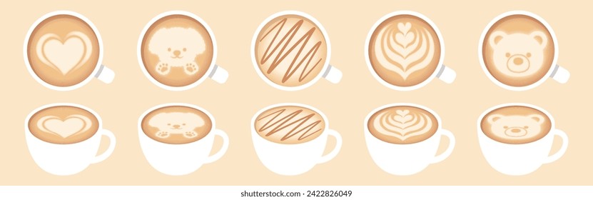 a set of latte art with coffee cups for banners, cards, flyers, social media wallpapers, etc.