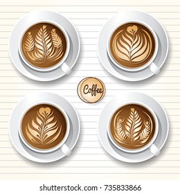 Set of latte art coffee design ,top view,vector illustration