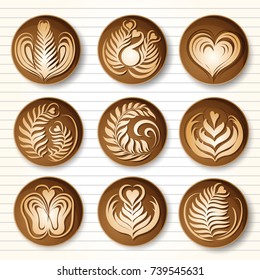 Set of latte art coffee design ,top view,vector illustration