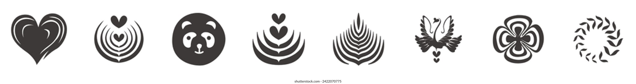 Set of latte art coffee vector. Coffee decoration icons sets.