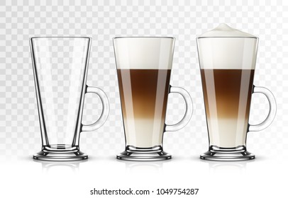 Set of latte macchiato glass on transparent background