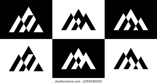set latter M logo design mountain abstract icon vector illustration