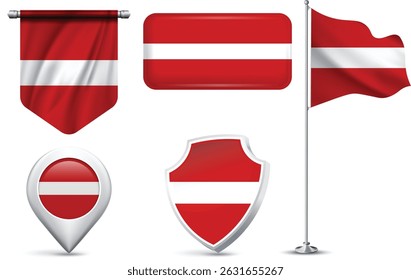 Conjunto de banderas de Letonia en diferentes Formas y estilos