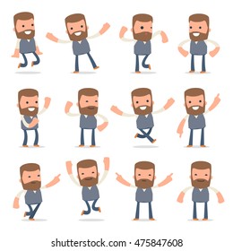 Set of Laughing and Joyful Character Copywriter in celebrates and jumps poses for using in presentations, etc.