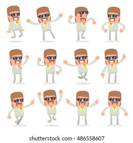 Set of Laughing and Joyful Character Impudent Reseller in celebrates and jumps poses for using in presentations, etc.