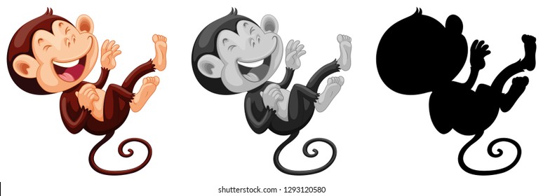 Juego de ilustraciones de personajes de mono riéndose