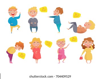 Set with laughing people. Vector. Cartoon. Isolated art on white background. Flat