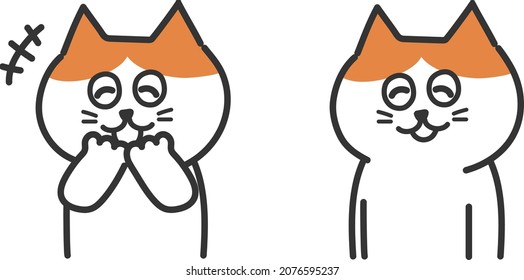Conjunto de gatos blancos y tabús rojos riéndose. Ilustración vectorial aislada en fondo blanco.
