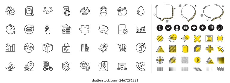 Set of Launder money, Share call and Food delivery line icons for web app. Design elements, Social media icons. Laptop insurance, Package, Password encryption icons. Vector