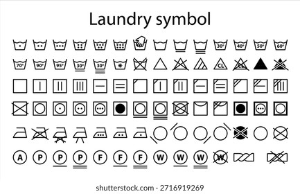 A Set of Laundry Care and Laundry Guide Icons. A Collection of Symbols on an Isolated Background.