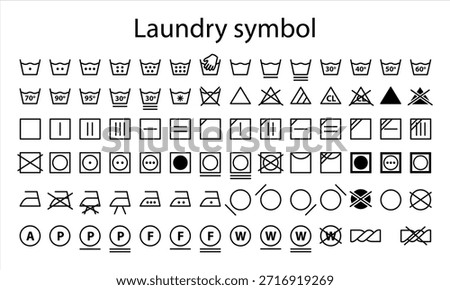 A Set of Laundry Care and Laundry Guide Icons. A Collection of Symbols on an Isolated Background.