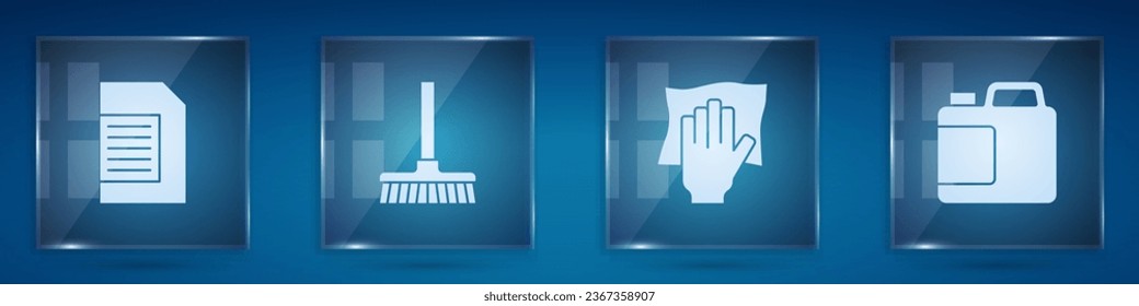 Set Laundry detergent, Handle broom, Cleaning service and Bottle for cleaning agent. Square glass panels. Vector