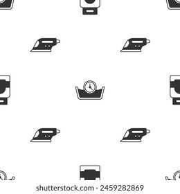 Set Laundry detergent, Time wash and Electric iron on seamless pattern. Vector