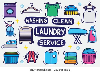 set of laundry doodle with color good for background, wallpaper, element design, icon, etc