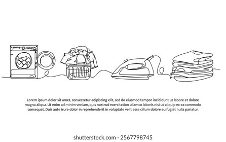 Set of laundry elements. clothes, iron and washing machine. Minimalist style vector illustration on white background.