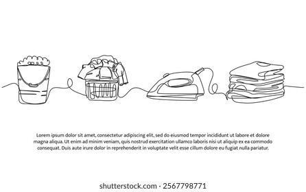 Set of laundry elements. clothes, iron and soaking water. Minimalist style vector illustration on white background.