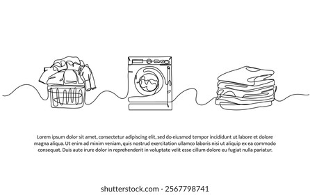 Set of laundry elements. clothes and washing machine. Minimalist style vector illustration on white background.