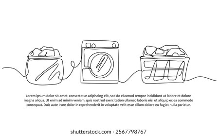 Set of laundry elements. Clothes and washing machine. Minimalist style vector illustration on white background.