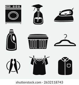 set of laundry equipment good for icon, symbol, element design, silhouette design, etc