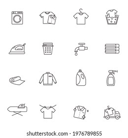 Set of laundry icon collection with line style isolated on white background