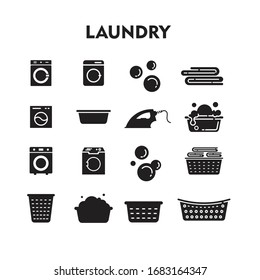 Set Of Laundry Icon, Laundry sign/symbol Silhouette vector