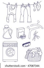 Set Set Reihe von Wäschereiicons einzeln auf weißem Hintergrund