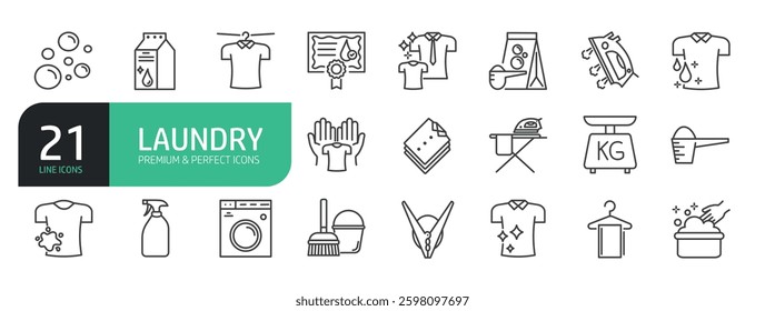 Set Of Laundry Line Icons. Washing clothes hand and automatic cleaning.