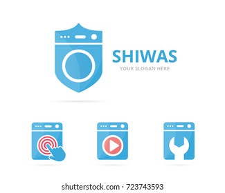 Set of laundry logo combination. Washing machine and security symbol or icon. Unique washer and guard logotype design template.